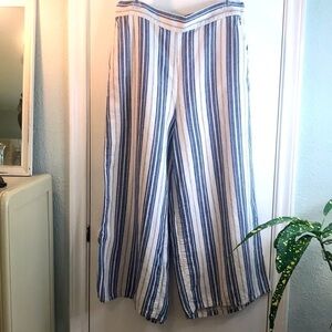 Christian Siriano Linen Blend Blue Striped Wide Leg Pants Size XL